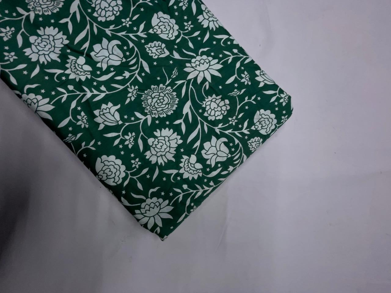 Green & White Floral Modal Satin Fabric KTEX
