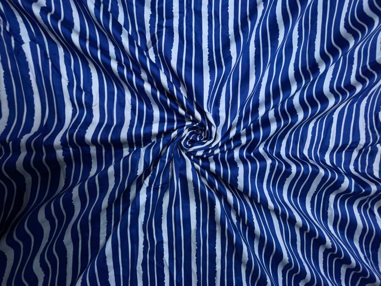Blue & White Stripes Modal Satin Fabric KTEX