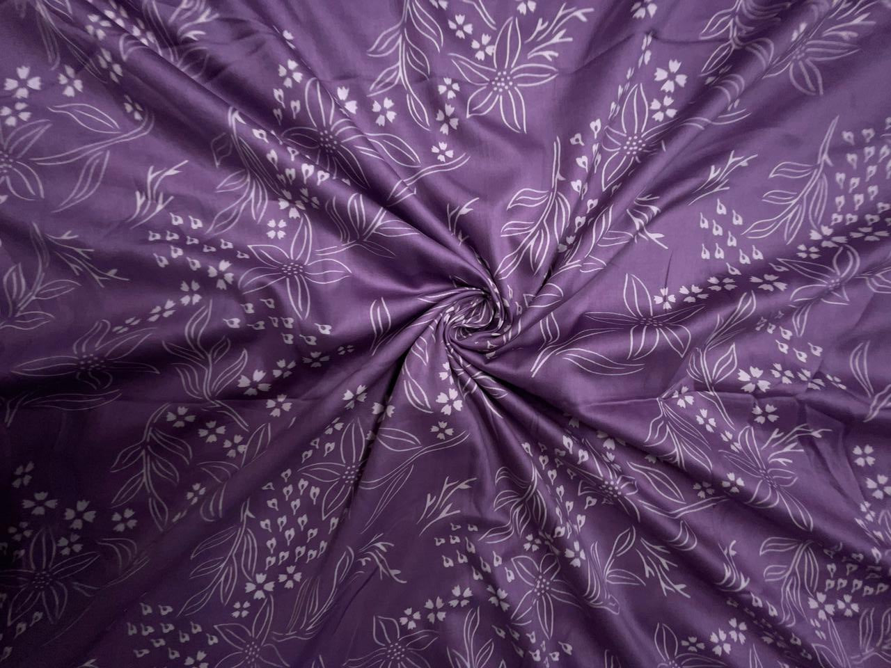 Lilac & White Floral Modal Satin Fabric KTEX