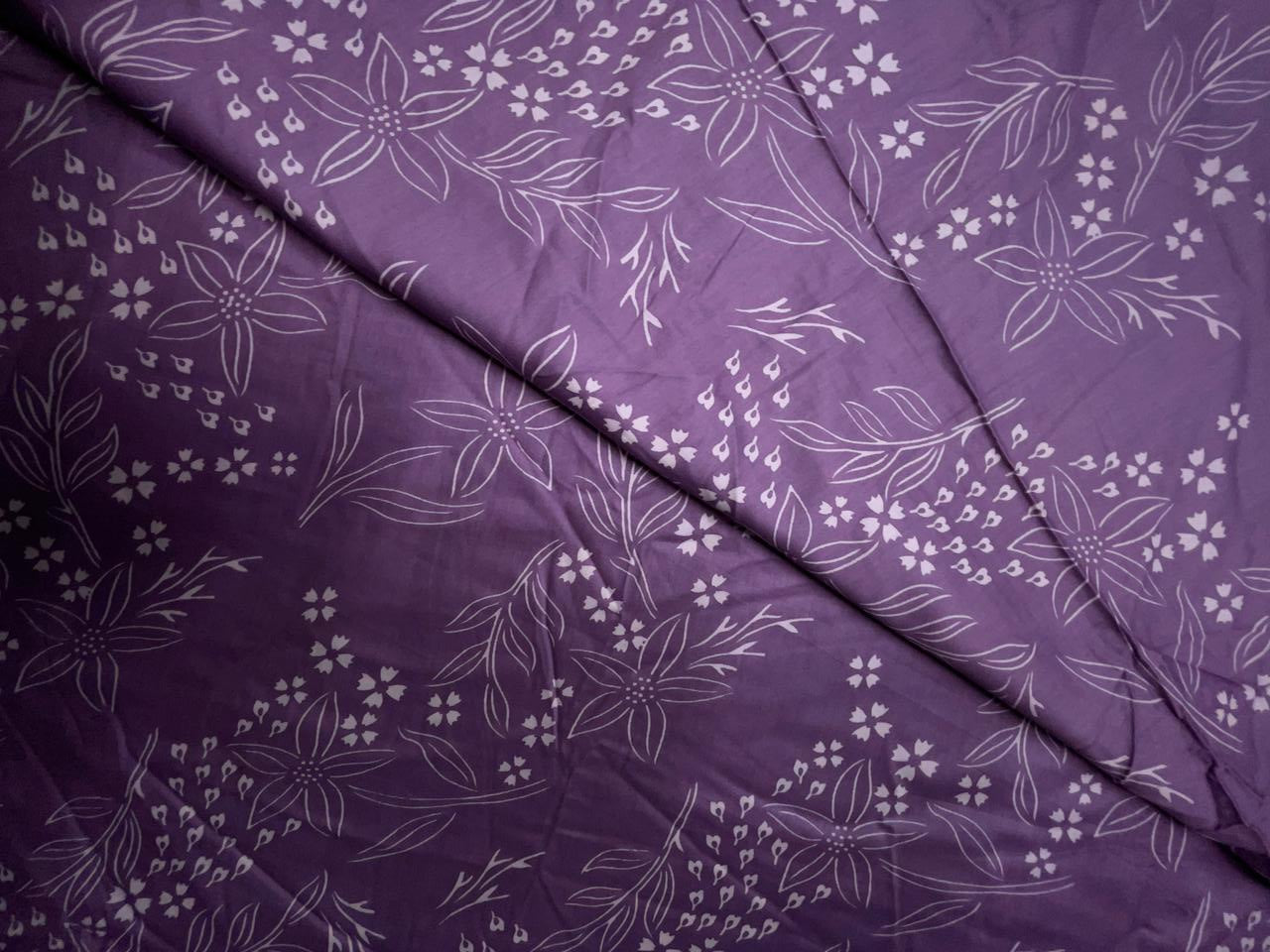 Lilac & White Floral Modal Satin Fabric KTEX