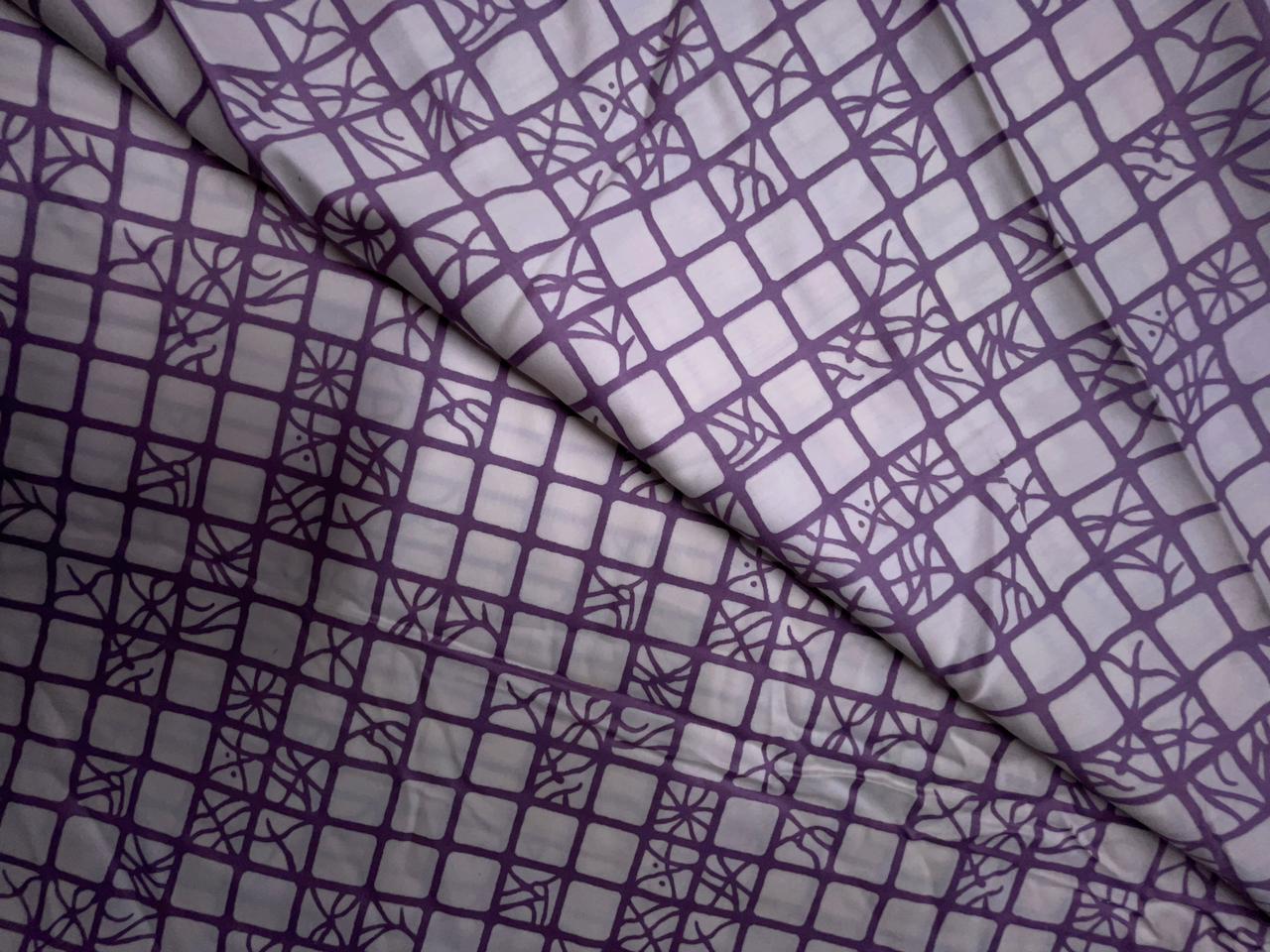 Lilac & White Geometric Modal Satin Fabric KTEX