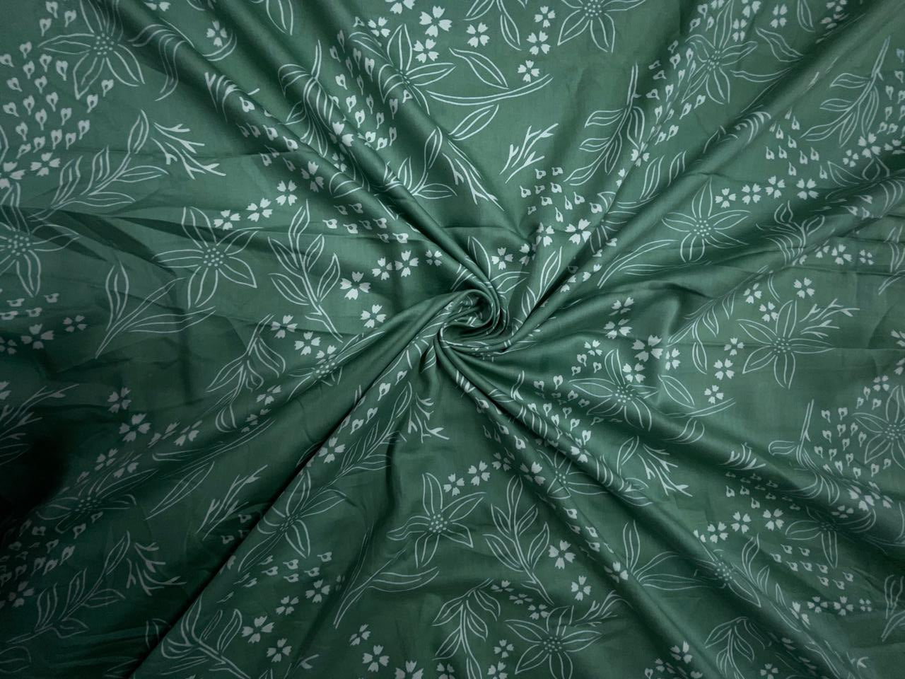 Sea Green & White Floral Modal Satin Fabric KTEX