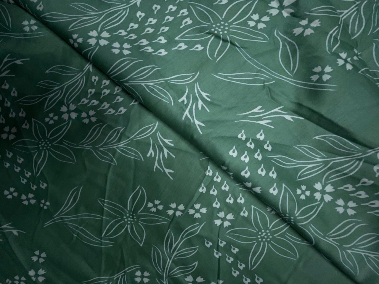 Sea Green & White Floral Modal Satin Fabric KTEX