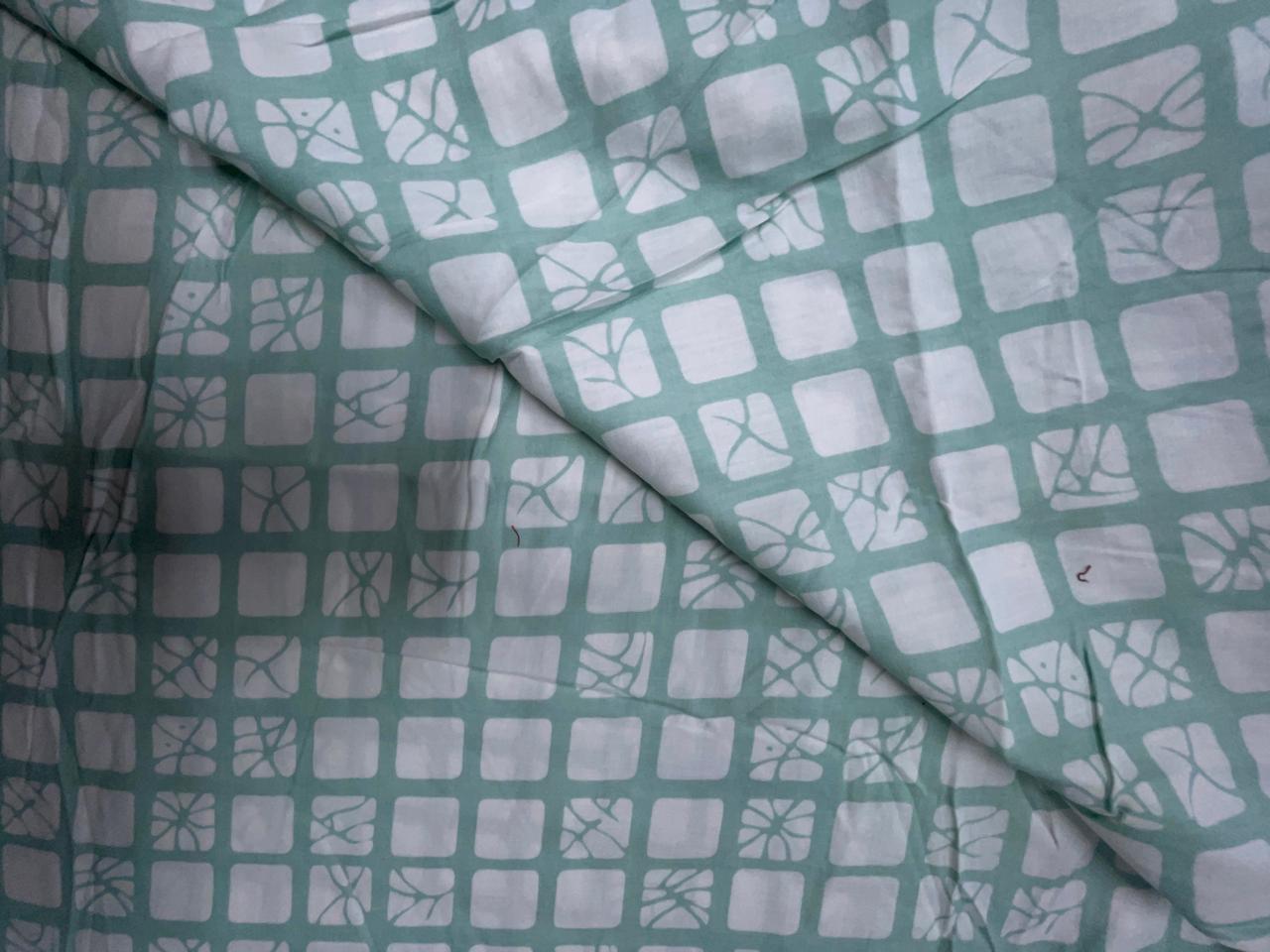Sea Green & White Geometric Modal Satin Fabric KTEX