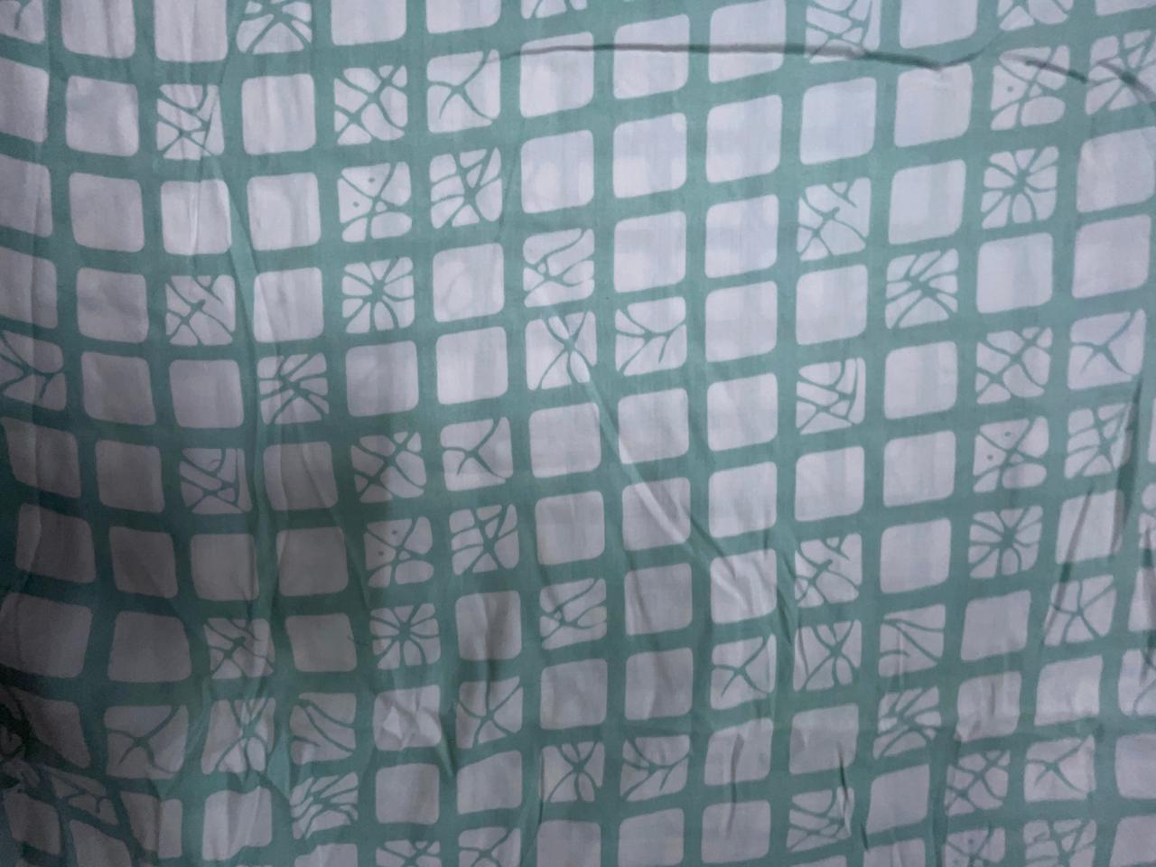 Sea Green & White Geometric Modal Satin Fabric KTEX