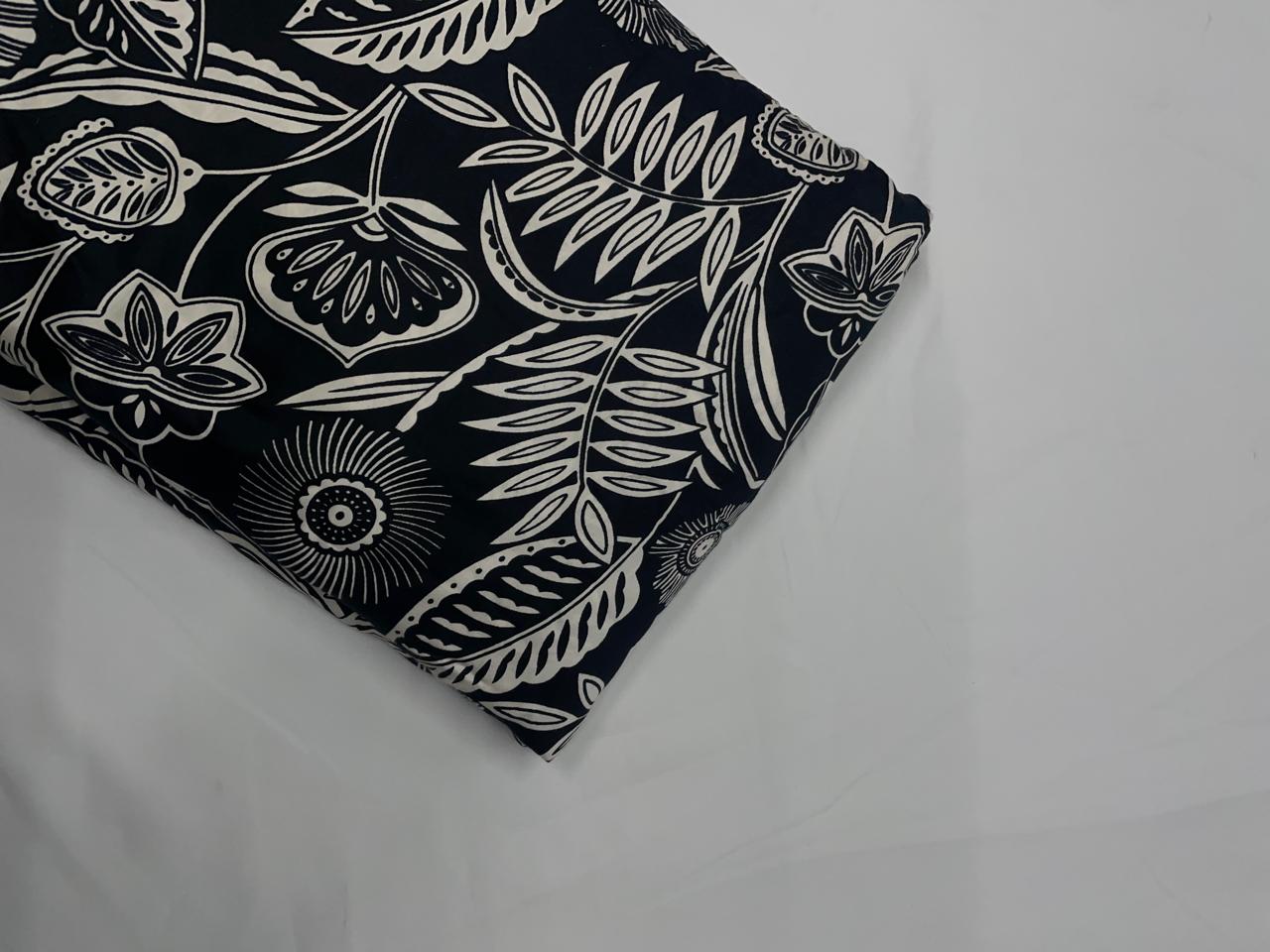 Black & White Floral Modal Satin Fabric KTEX