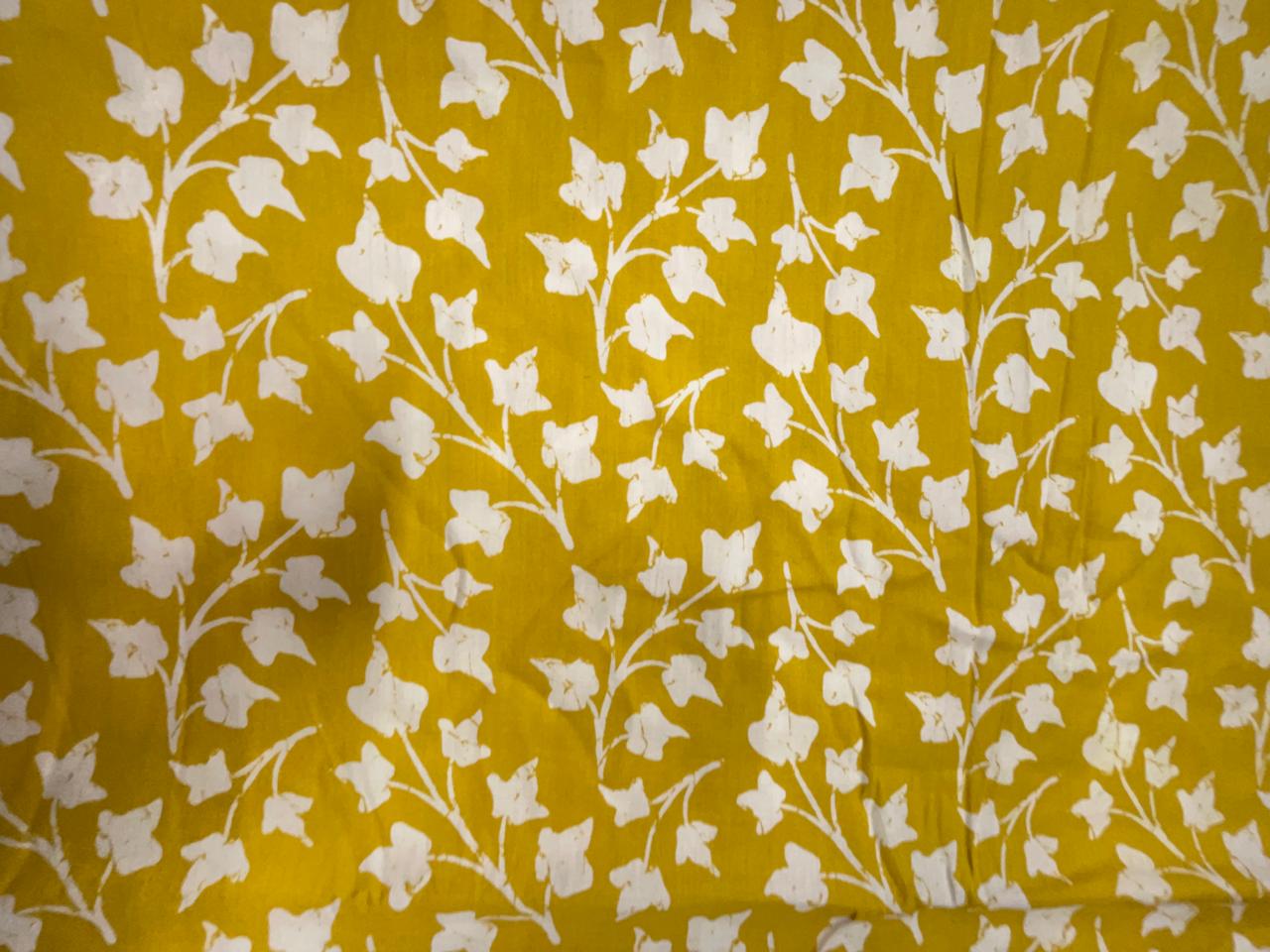 Yellow & White Floral Modal Satin Fabric KTEX