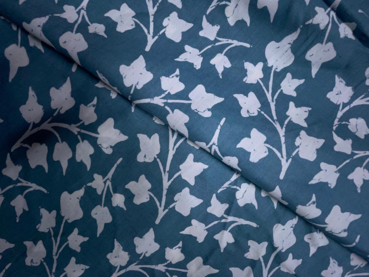 Greysblue & White Floral Modal Satin Fabric KTEX