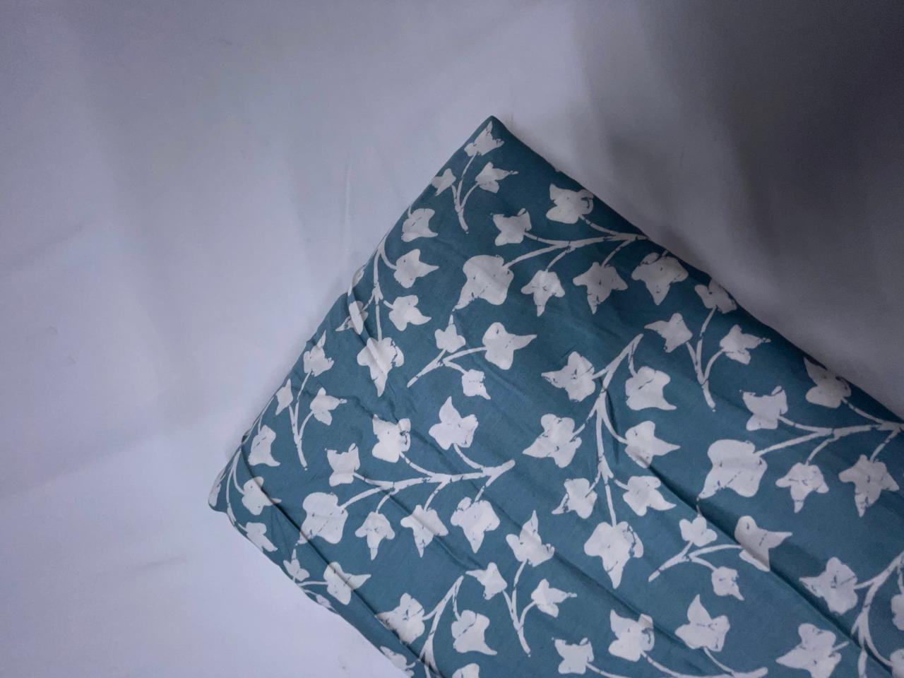 Greysblue & White Floral Modal Satin Fabric KTEX