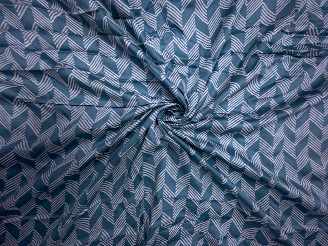 Greysblue & White Geometric Modal Satin Fabric KTEX