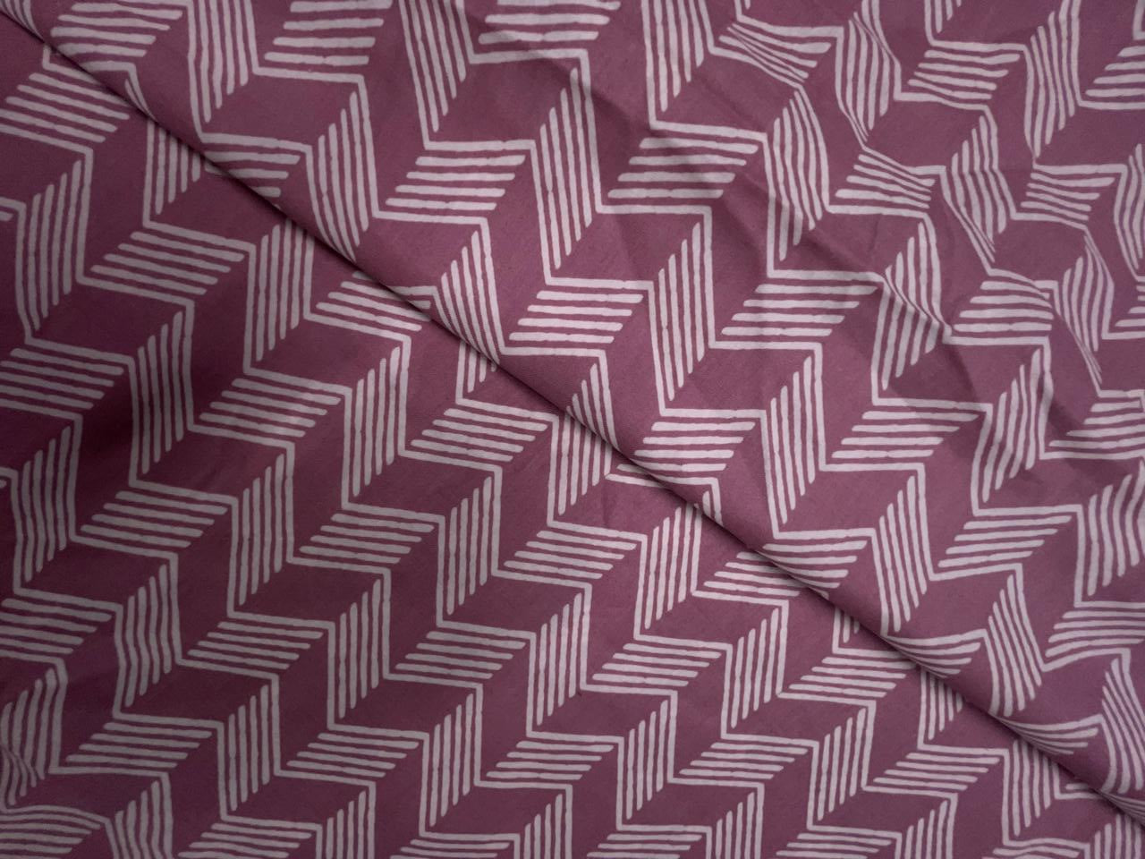 Dusty Pink & White Geometric Modal Satin Fabric KTEX