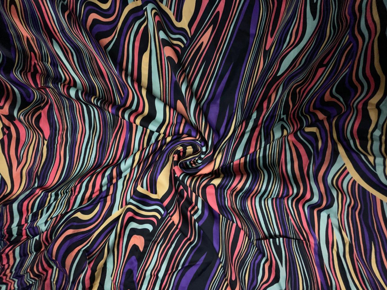 Multicolor Abstract Georgette Satin Fabric KTEX