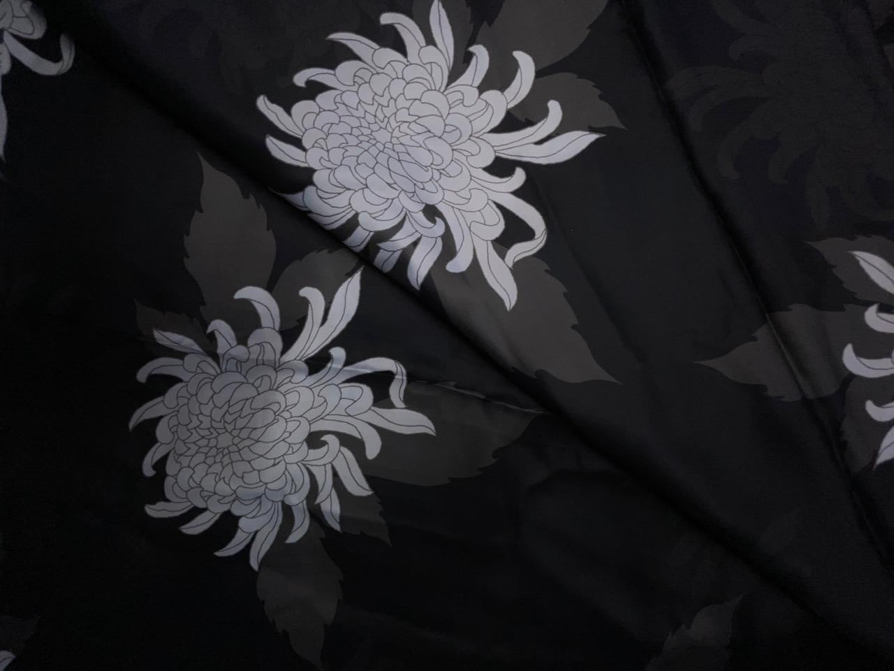 Black Floral Georgette Satin Fabric KTEX