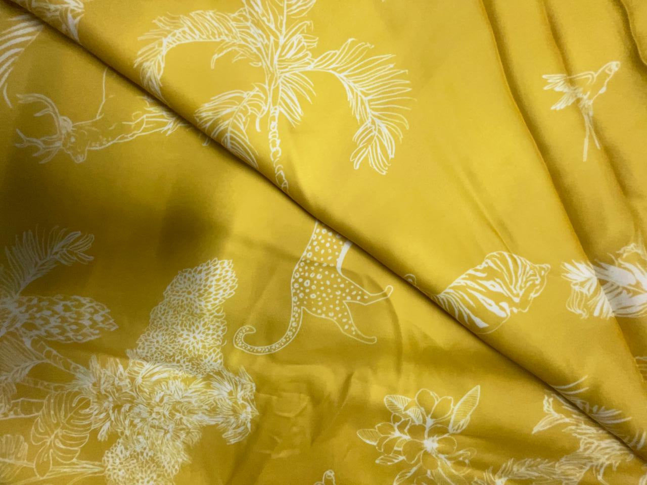 Yellow Floral Georgette Satin Fabric KTEX