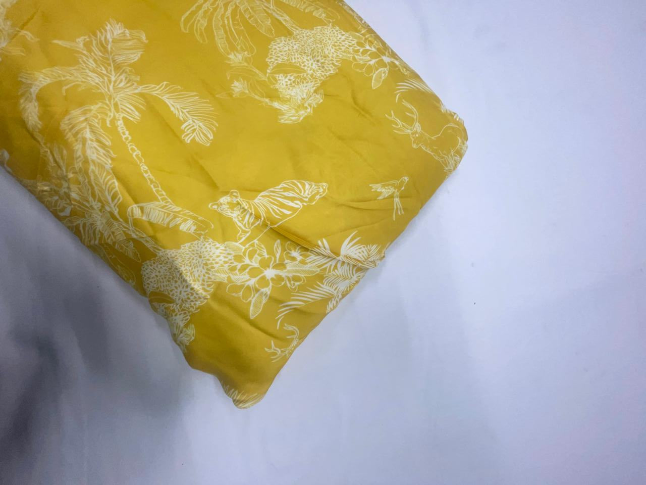 Yellow Floral Georgette Satin Fabric KTEX