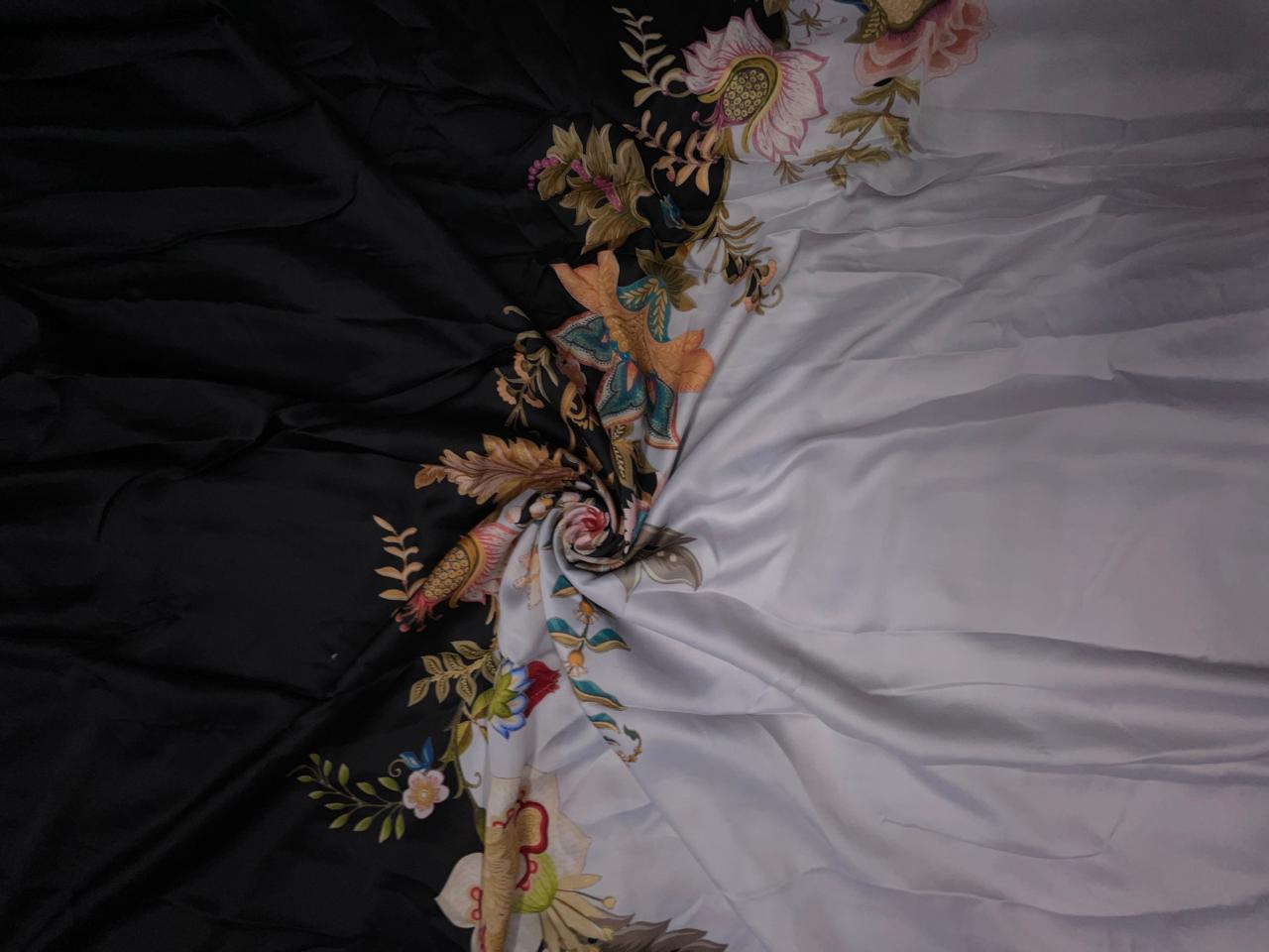 Black & Grey Floral Georgette Satin Fabric KTEX