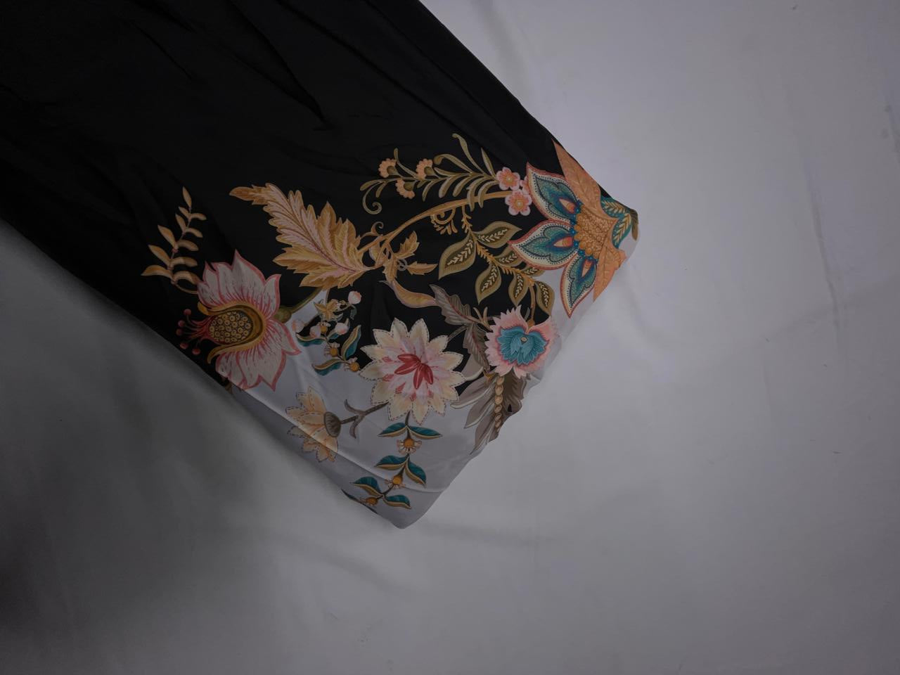 Black & Grey Floral Georgette Satin Fabric KTEX