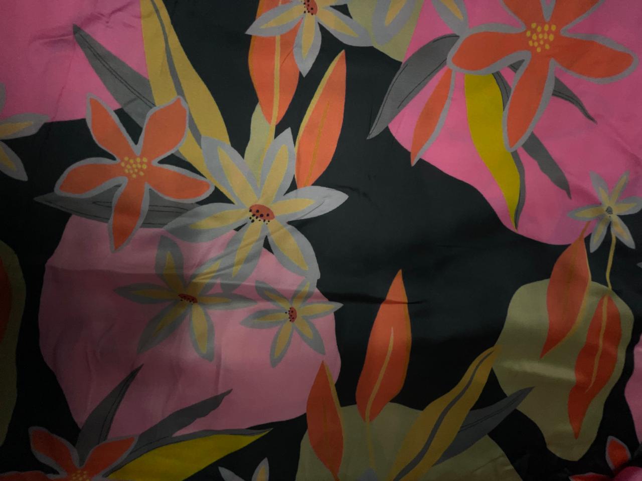 Multicolor Floral Georgette Satin Fabric KTEX