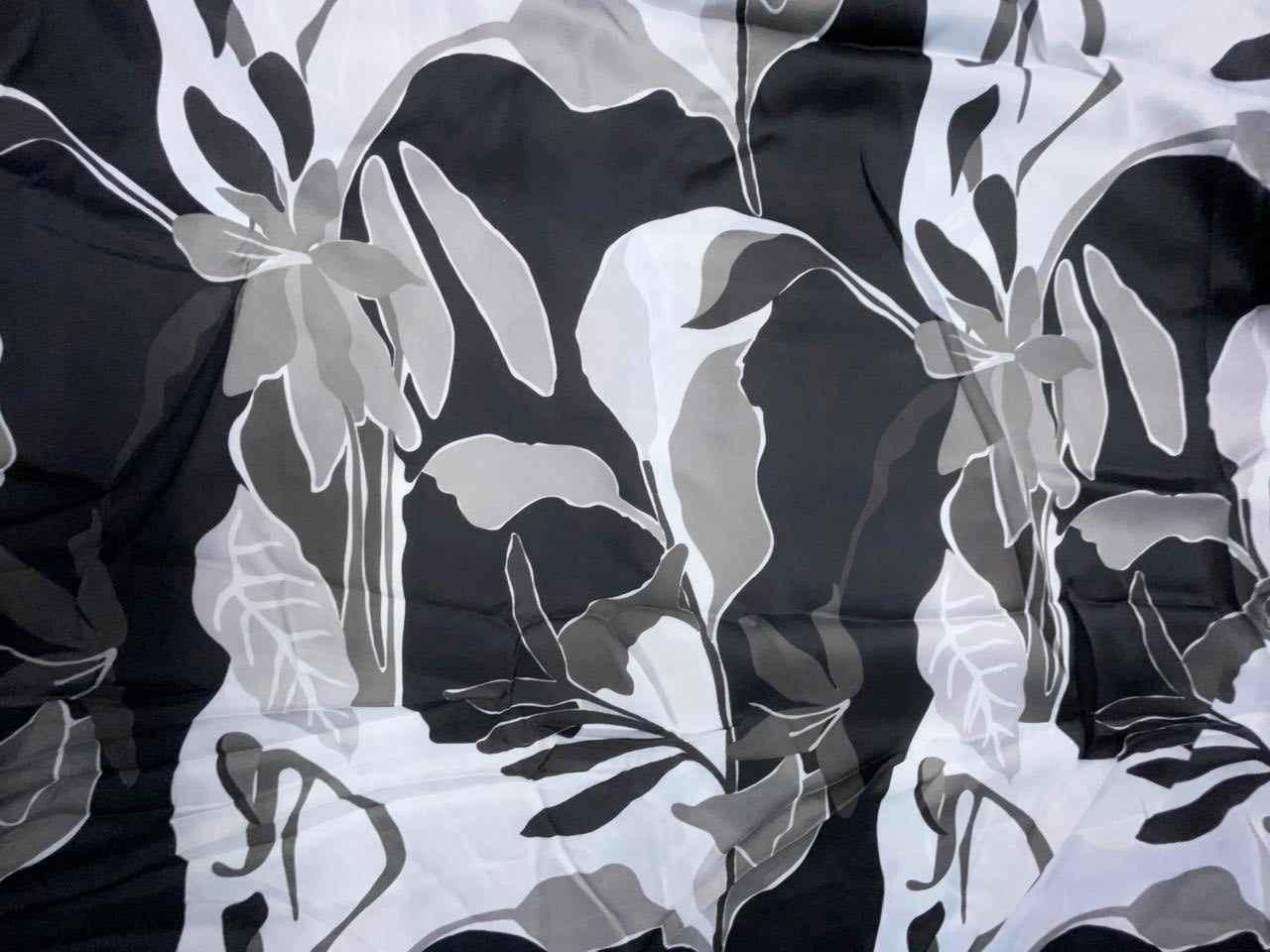 Black Floral Georgette Satin Fabric KTEX