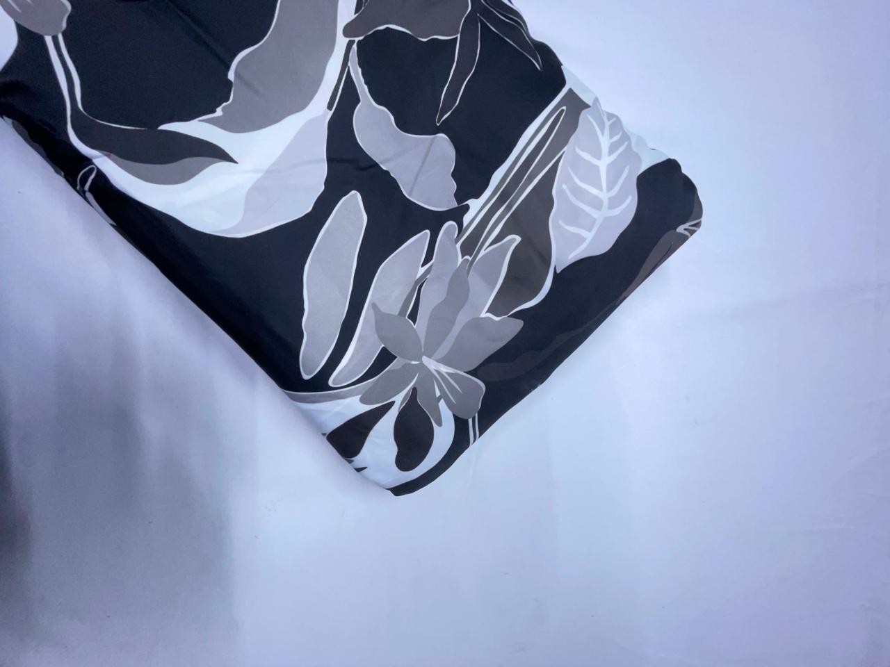 Black Floral Georgette Satin Fabric KTEX