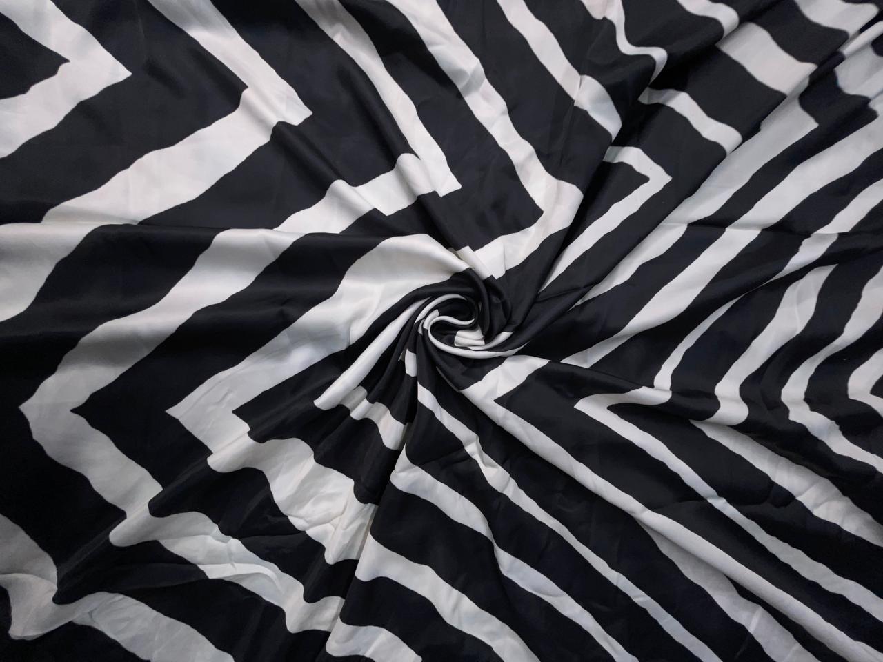 Black Chevron Georgette Satin Fabric KTEX