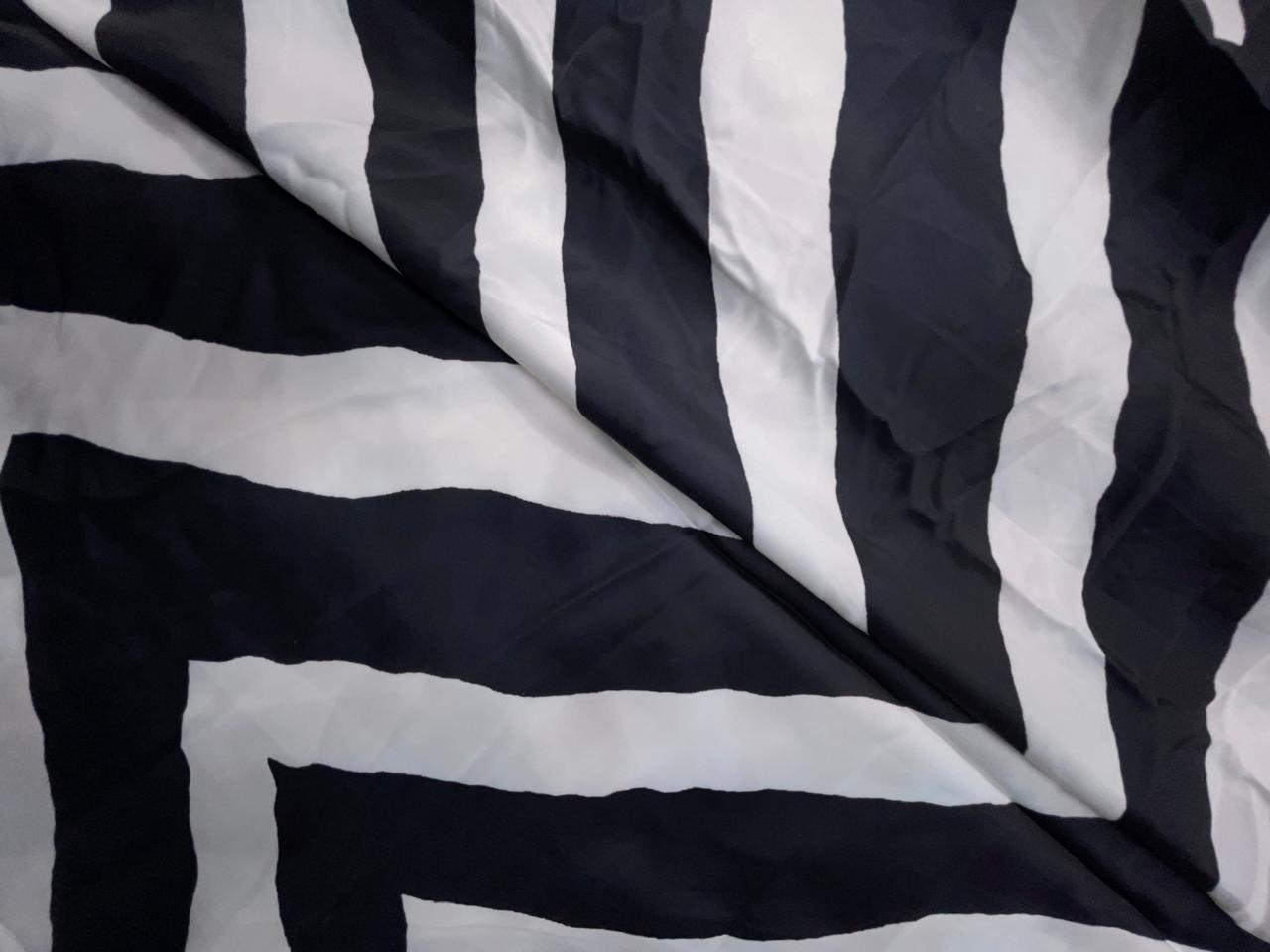 Black Chevron Georgette Satin Fabric KTEX