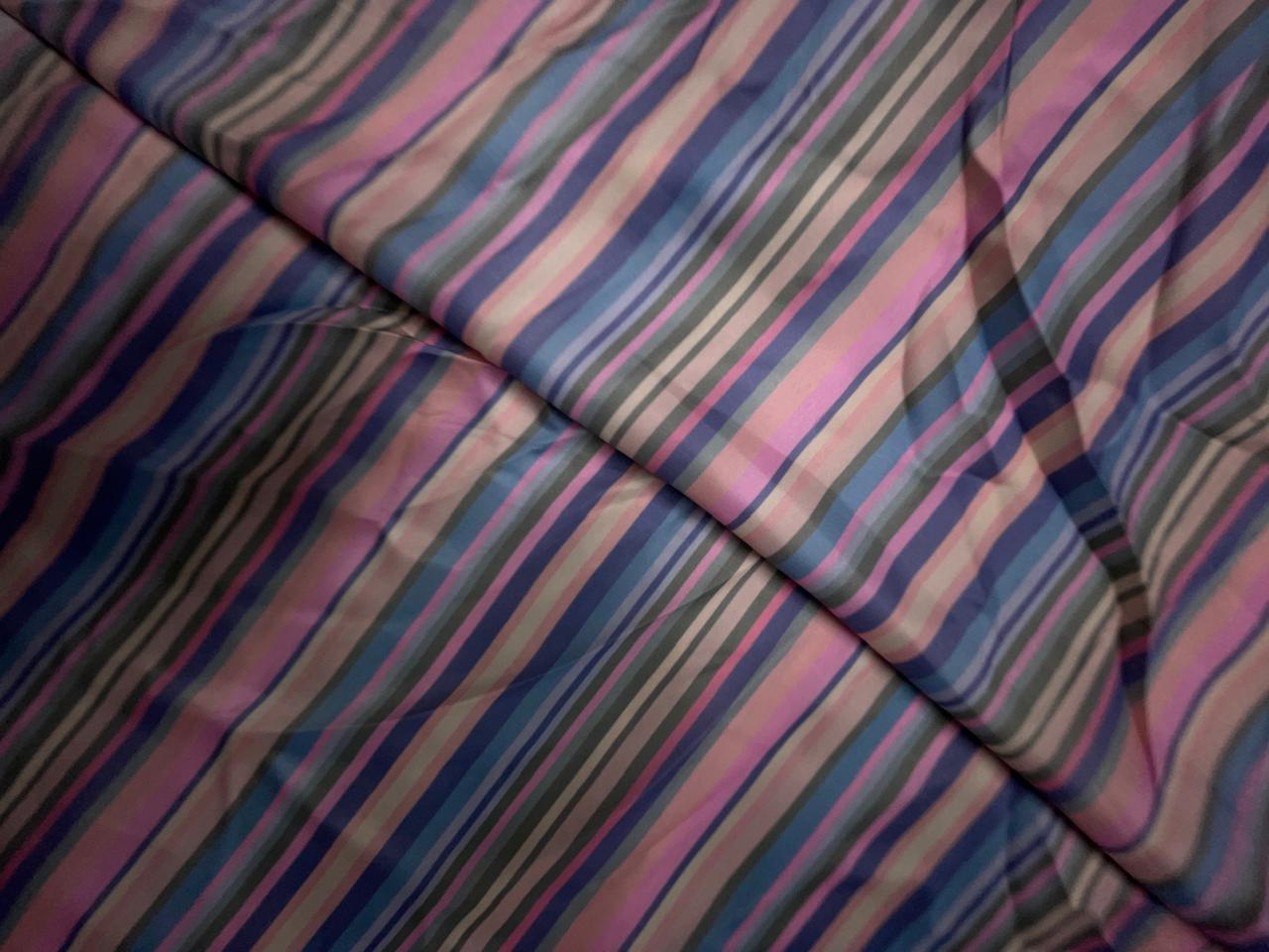 Pink Multicolor Stripes Georgette Satin Fabric KTEX