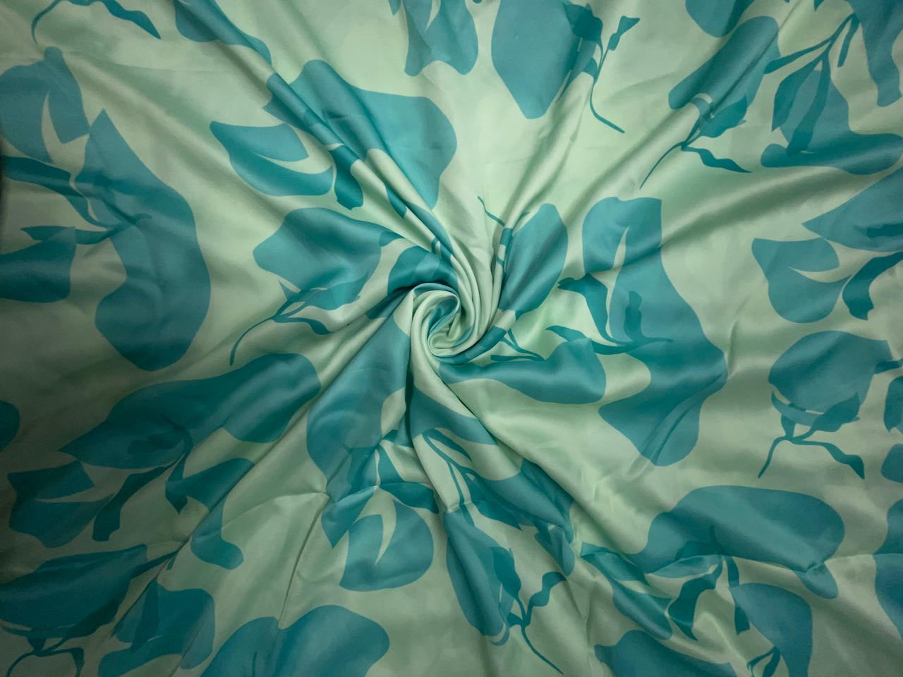Sea Green Floral Georgette Satin Fabric KTEX