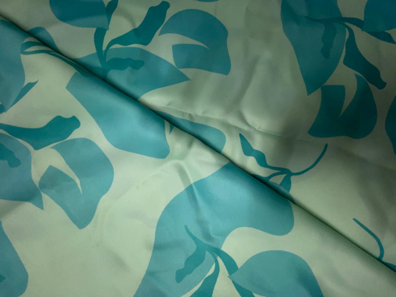 Sea Green Floral Georgette Satin Fabric KTEX