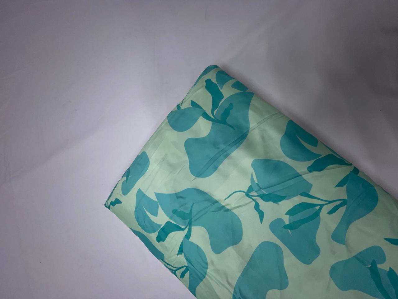 Sea Green Floral Georgette Satin Fabric KTEX