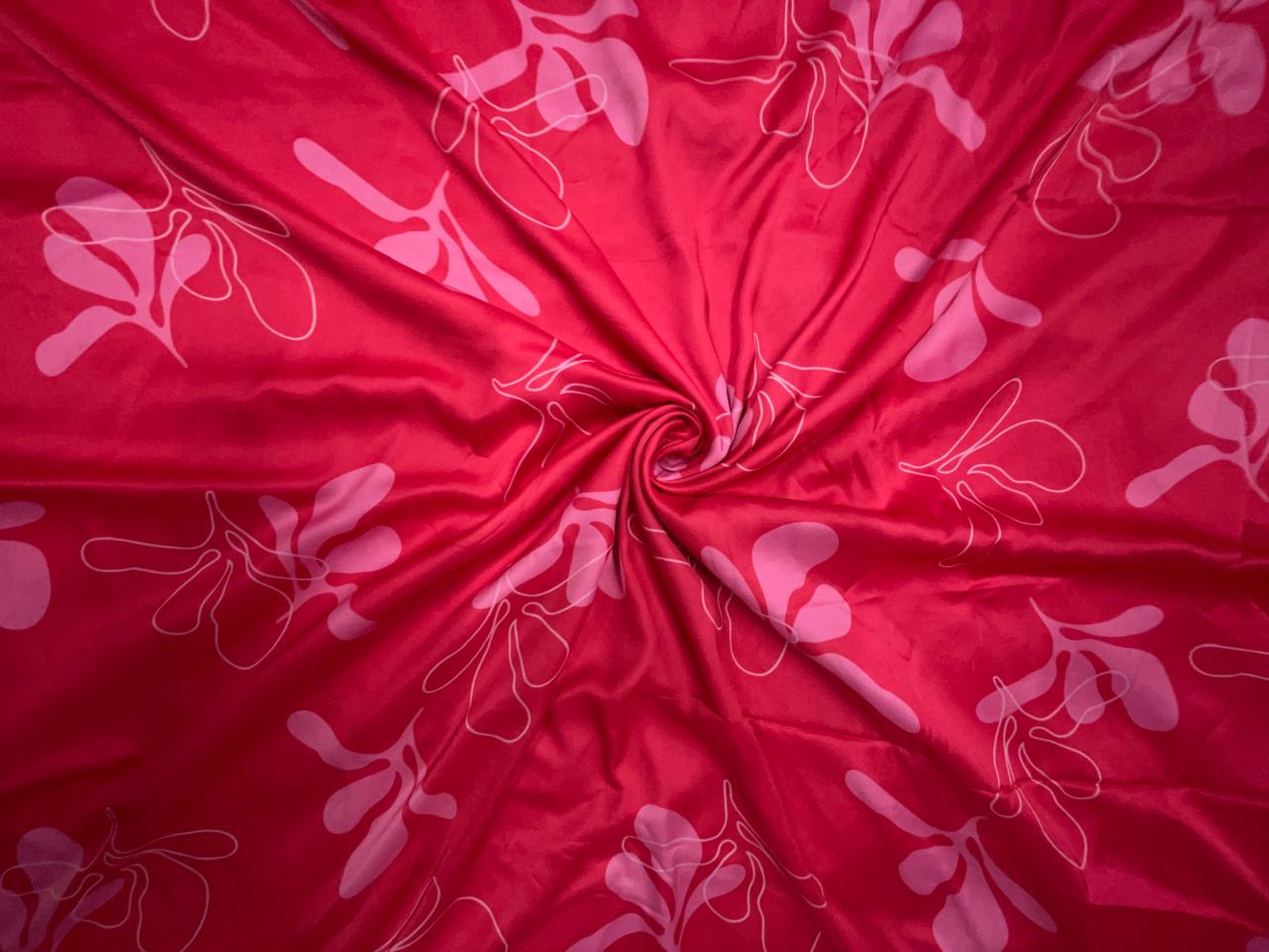 Light Red Floral Georgette Satin Fabric KTEX