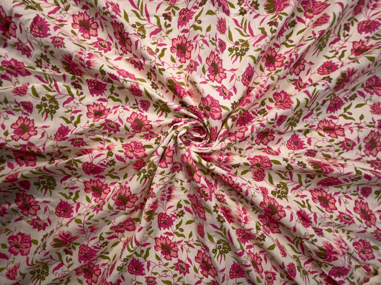 Pink Floral Cotton Slub Fabric KTEX