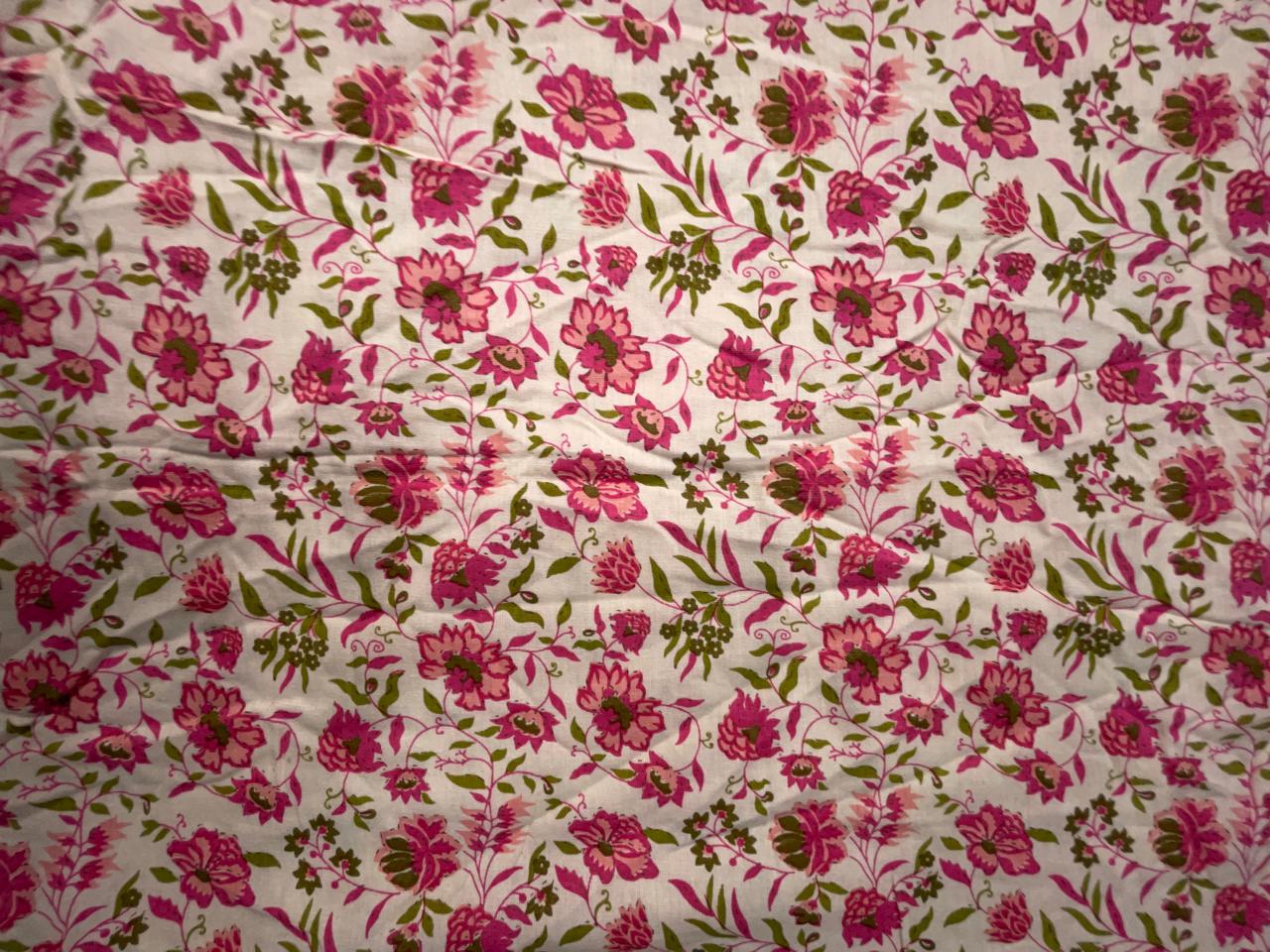 Pink Floral Cotton Slub Fabric KTEX