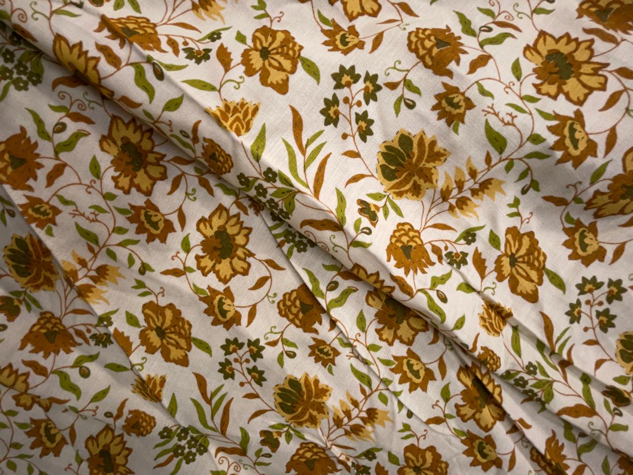 Yellow Floral Cotton Slub Fabric KTEX