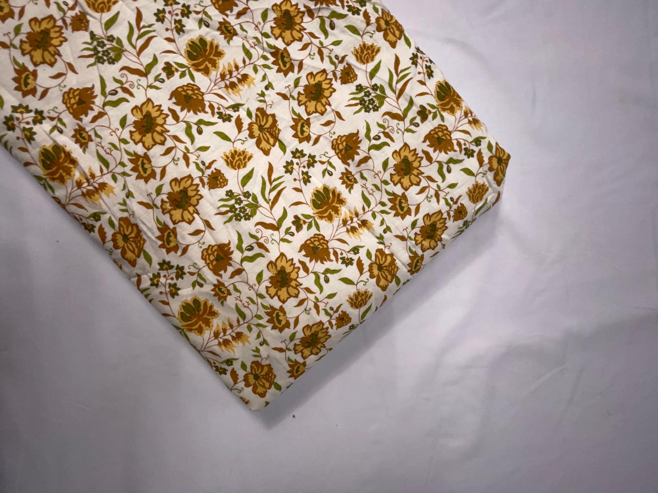 Yellow Floral Cotton Slub Fabric KTEX
