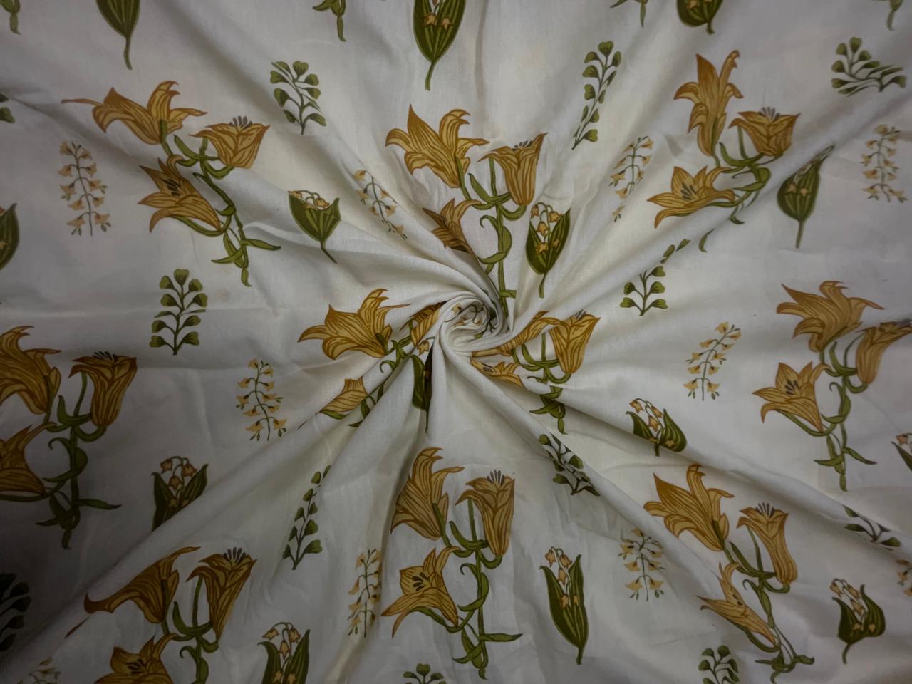 Cream Yellow Floral Cotton Slub Fabric KTEX