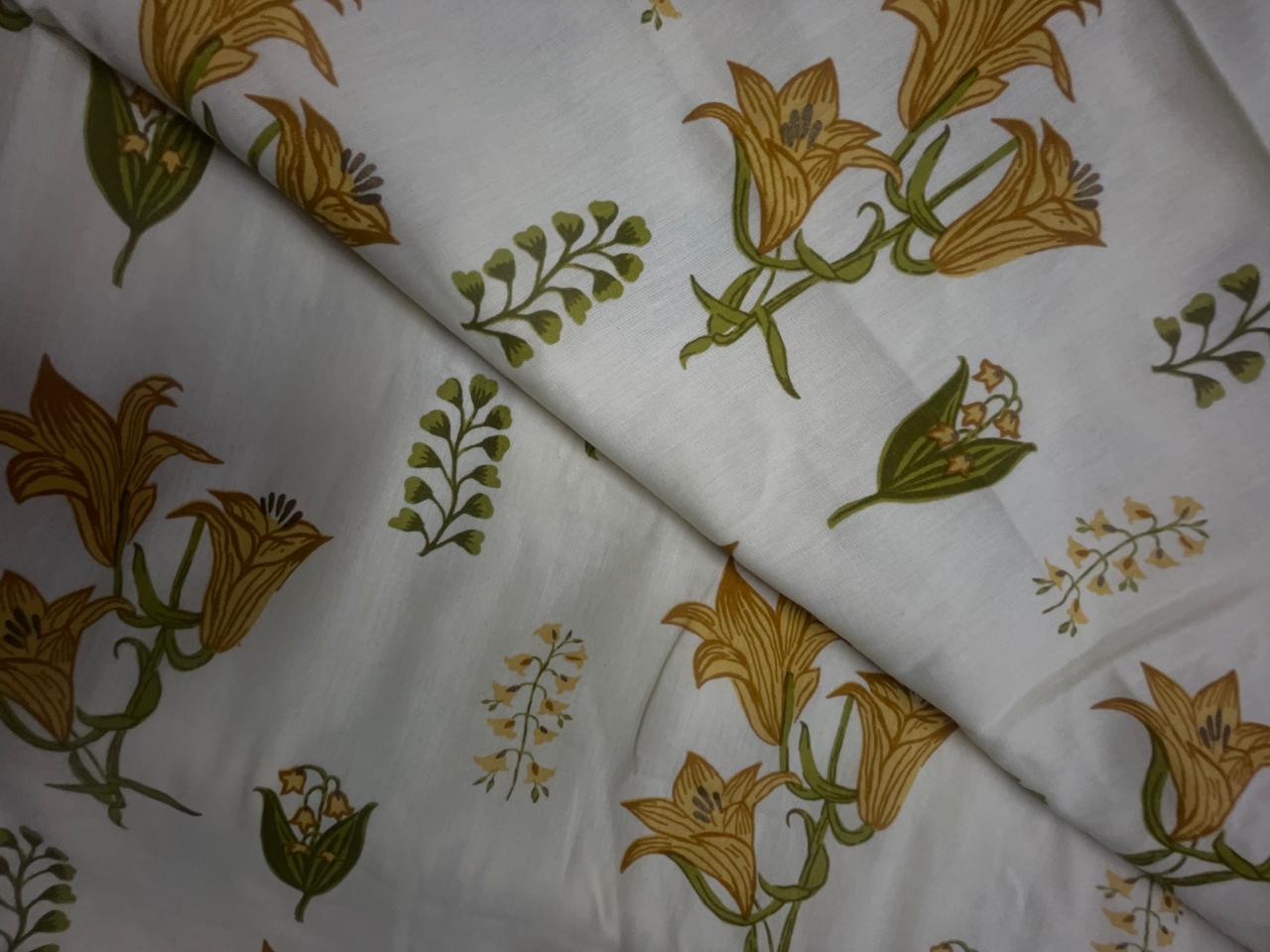 Cream Yellow Floral Cotton Slub Fabric KTEX