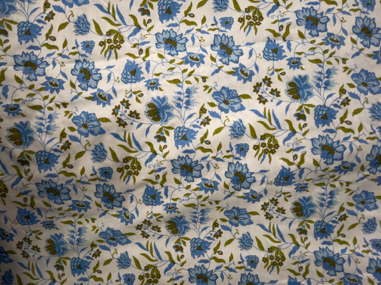 Blue Floral Cotton Slub Fabric KTEX