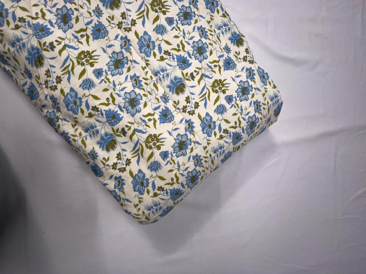 Blue Floral Cotton Slub Fabric KTEX