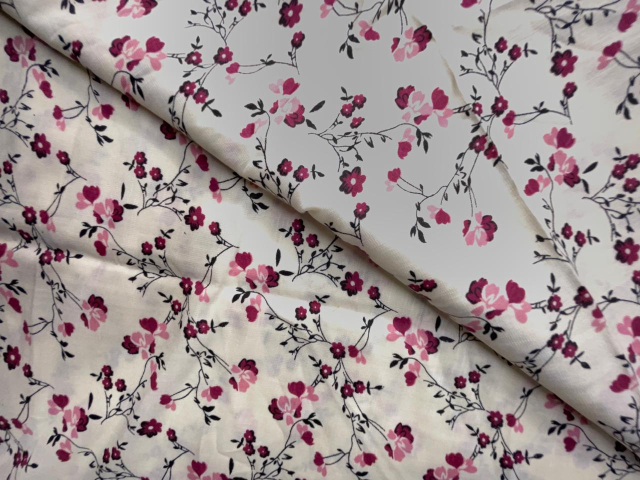 Wine Floral Cotton Slub Fabric KTEX