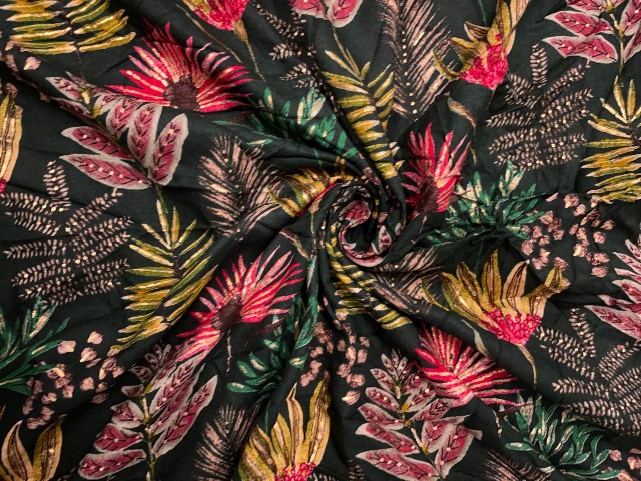 Black Floral Cotton Rayon Fabric KTEX