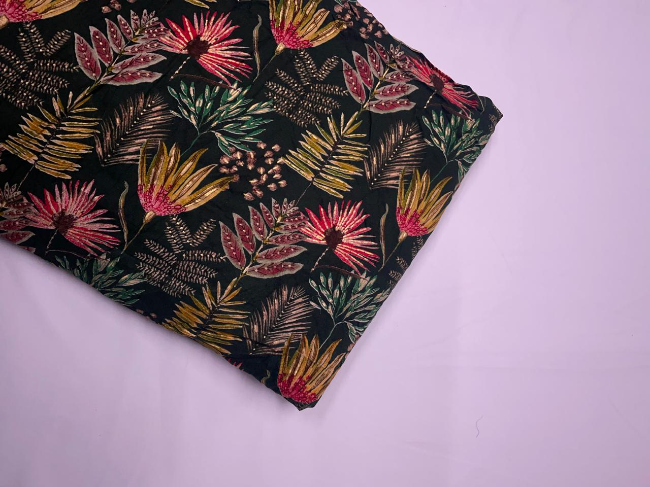 Black Floral Cotton Rayon Fabric KTEX