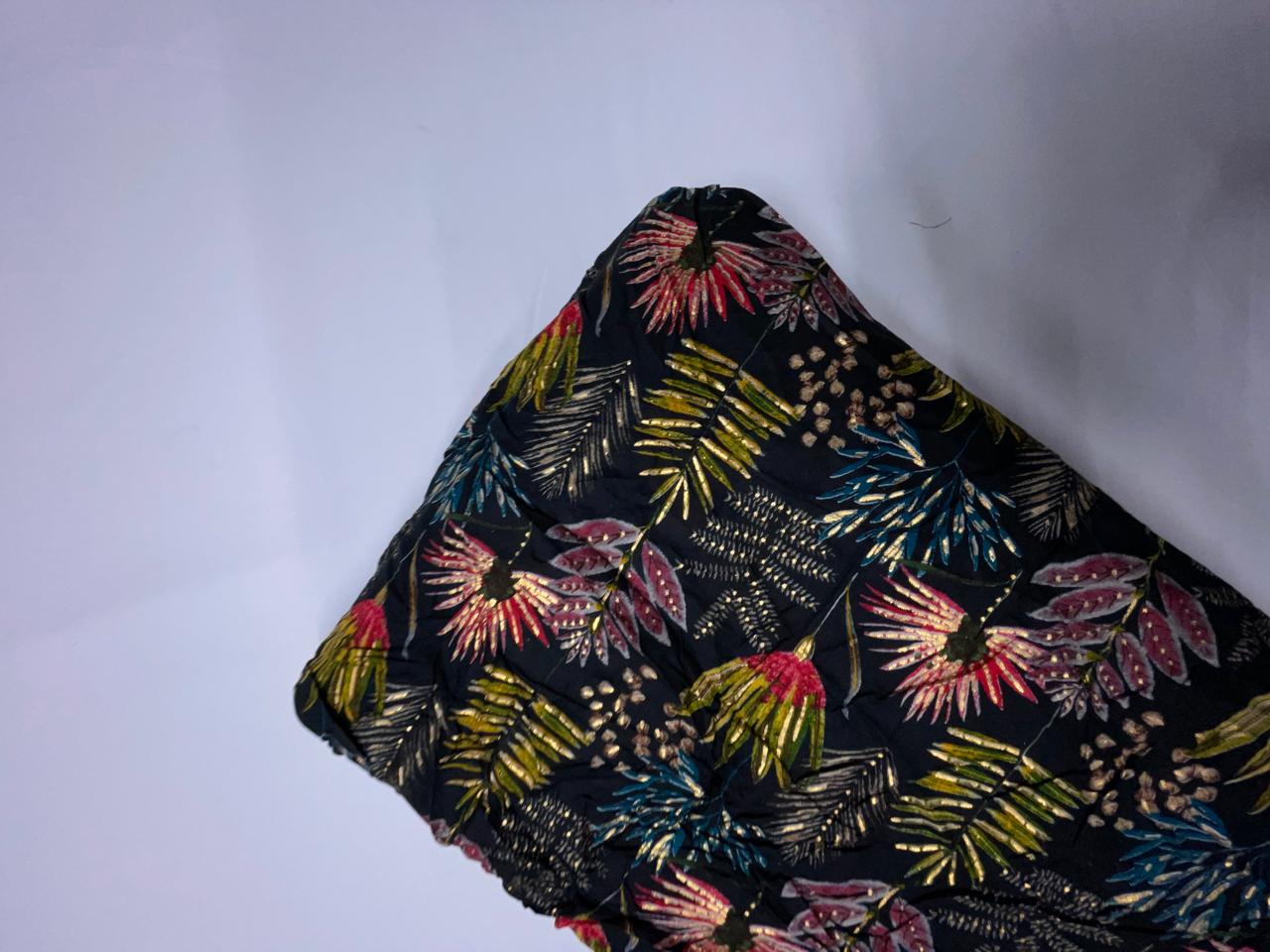 Navy Blue Floral Cotton Rayon Fabric KTEX