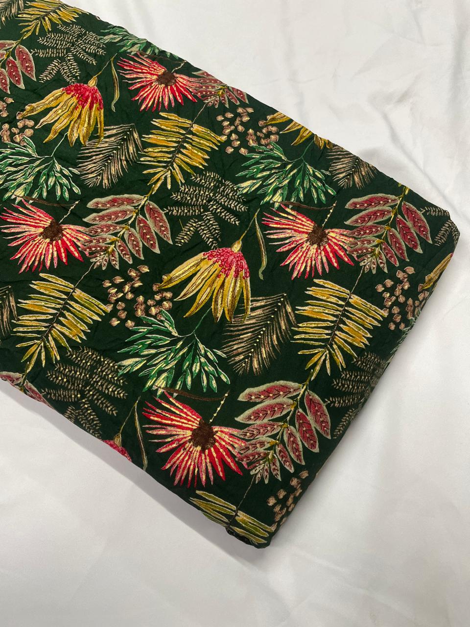 Dark Green Floral Cotton Rayon Fabric KTEX