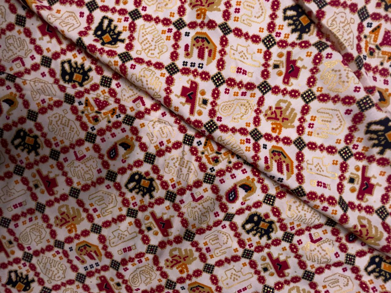 Cream Geometric Cotton Rayon Fabric KTEX