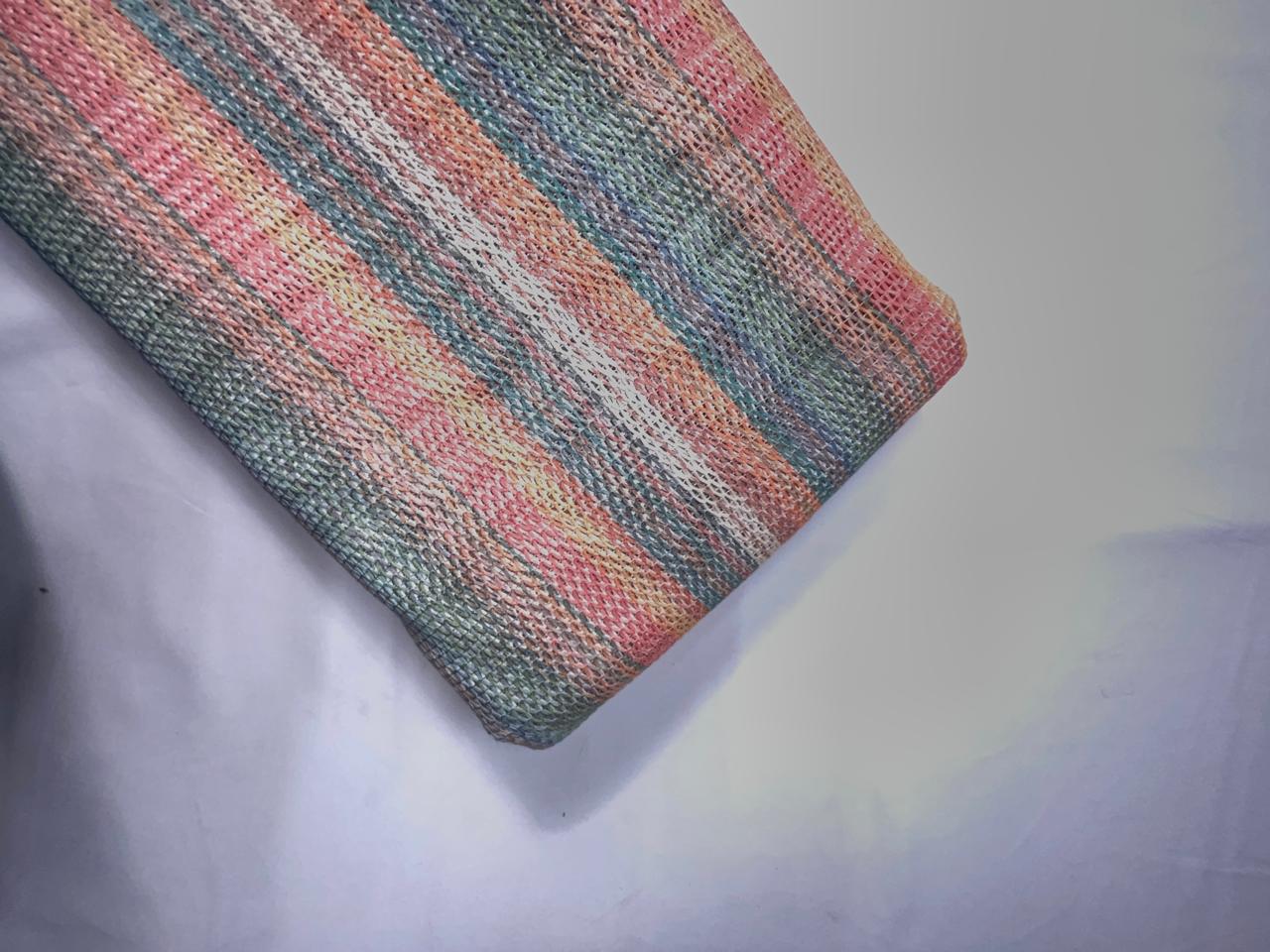 Multicolor Stripes Cotton Crochet Fabric KTEX