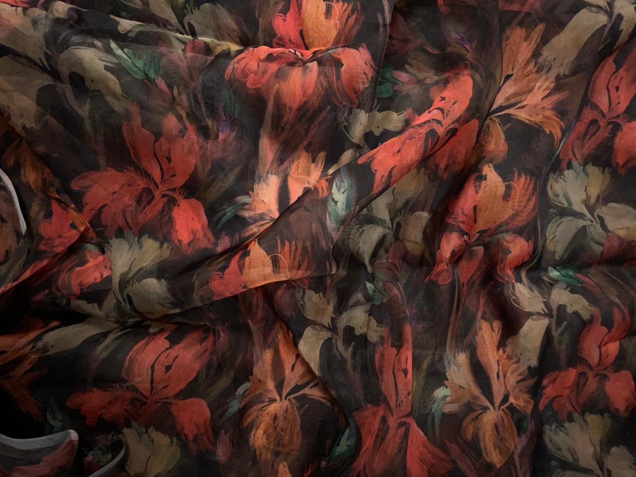 Multicolor Floral Viscose Organza Fabric KTEX