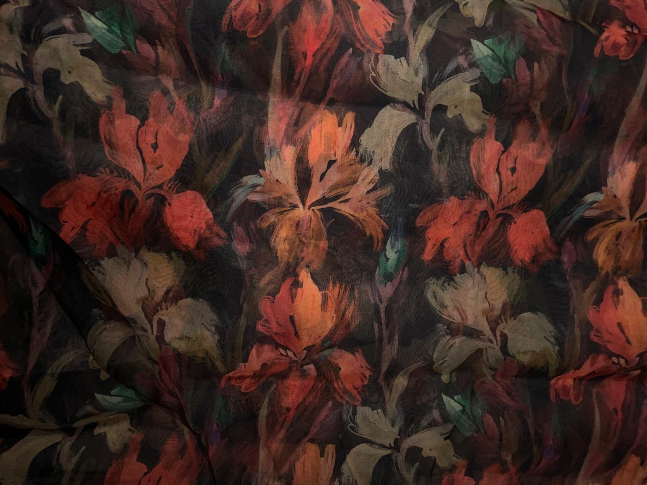 Multicolor Floral Viscose Organza Fabric KTEX