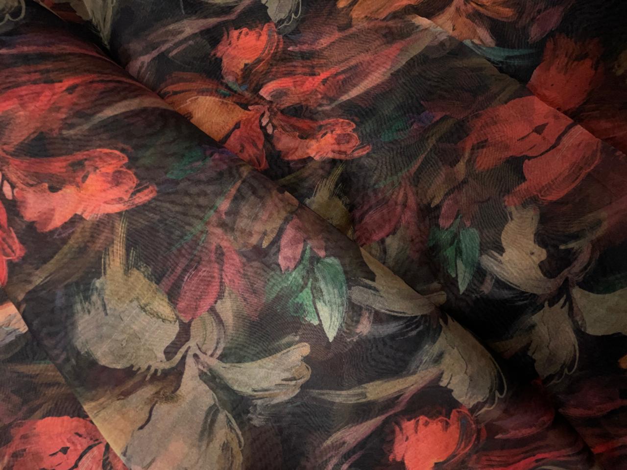 Multicolor Floral Viscose Organza Fabric KTEX