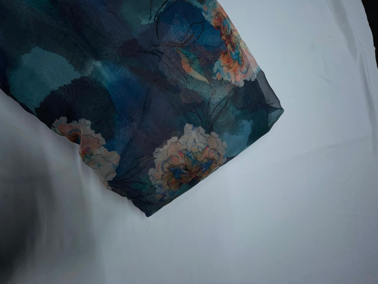 Blue Multicolor Floral Viscose Organza Fabric KTEX